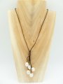 12mm White Fresh Water on Brown Leather Necklace