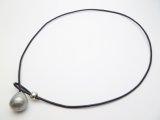 16mm Grey Fresh Water Pearl on Black Leather Necklace 18"​