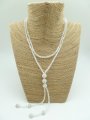 3pcs 10mm White Crystal Ball on White Glass Bead Necklace 42"