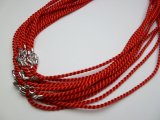 18"- 3mm Red American Satin Double Twist Necklace w/ 925 Silver