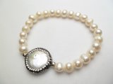 7-8mm fresh water bracelet with Round Fresh water pearl Stone-cr