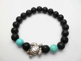 8mm Turquoise Stone Lava bracelet w/ Turtle Charm