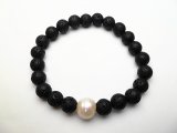 8mm Lava Stone Bracelet w/ Fresh Water Pearl