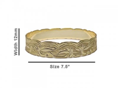 Size 7.5 -12mm Hawaiian Floral 14K Gold Filled Copper Bangle