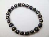 18" Black Genuine Fresh Water Pearl Bracelet w/ Pewter Spacer