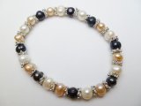 18" Multi-Color Genuine Fresh Water Pearl Bracelet w/ Pewter Spa