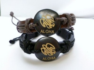"Aloha" Turtle Genuine Leather ID Bracelet
