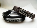 "Alaska" Metal Plaque Genuine Leather ID Bracelet