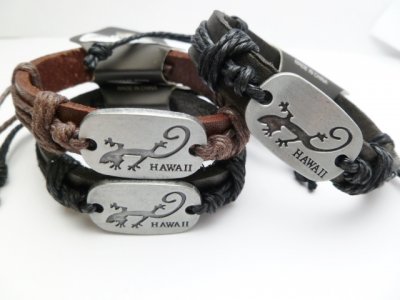 Metal Hawaii Gecko Leather Bracelet