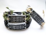 "Hawaii" Tiki Metal Plaque Genuine Leather ID Bracelet