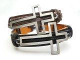 Metal Cross Genuine Leather ID Bracelet