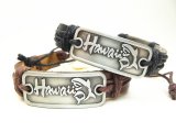 "Hawaii" Shark Metal Plaque Leather ID Bracelet