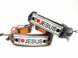 "I ♥ Jesus" Metal Plaque Genuine Leather ID Bracelet
