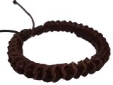 Adjustable Dark Brown Genuine Leather Weaved Bracelet