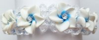 17mm-13pcs- White & Blue Fimo Flower with C.Z Stone Bracelet