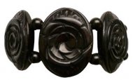 Flower Carved Black Buffalo Bone Elastic Bracelet