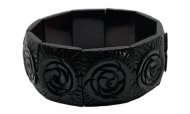 DCI-Flower Carved Black Buffalo Bone Elastic Bracelet