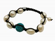 DCI-White Fresh Water Pearl Bracelet w/ Turquoise Bolla Crystals