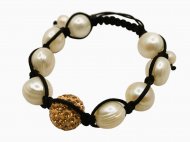 DCI-White Fresh Water Pearl Bracelet w/ Yellow Crystals