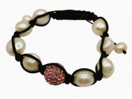 DCI-White Fresh Water Pearl Bracelet w/ Pink Bolla Crystals