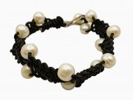 DCI-White Fresh Water Pearl in Braided Black Leather Bracelet