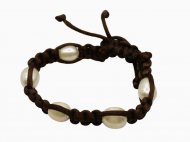 DCI-White Fresh Water Pearl in Braided Brown Cord Bracelet