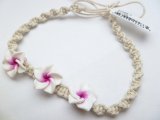 16mm White & Purple Fimo Plumeria Flower Hemp Cord Bracelet