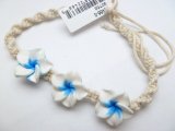 White & Blue Fimo Flower Cord Bracelet