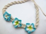 16mm Blue & Green Fimo Plumeria Flower Hemp Cord Bracelet