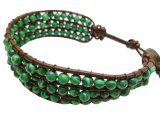4mm Peacock Beads w/ Leather Bracelet