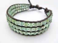 4mm Green Agate Beads w/ Leather Bracelet