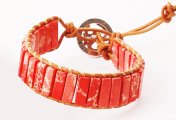 Red Howlite Stone w/ Natural Leather Warp Bracelet