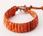 Orange Howlite Stone Tube w/ Natural Leather Warp Bracelet