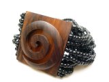 Wood Koru Buckle w/Black Stretchable Multi-Strands Sea Bead