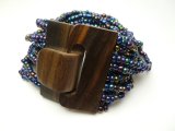 Wood Buckle Bracelet w/Mystic Stretchable Multi-Strands Sea Bead