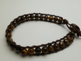 6mm Tigereye Beads with Dark Brown Leather Bracelet