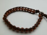 6mm Goldensand Beads with Dark Brown Leather Bracelet