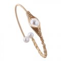 White Fresh Water Pearl On Gold Filled Wire Memory Bangle