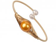 Gold Fresh Water Pearl Gold Filled Wire Flexible Bangle, MOQ-6
