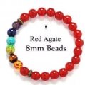 8mm Red Agate Elastic Bracelet w/ Chakra Color Gem Stone