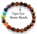 8mm Tiger Eye Elastic Bracelet w/ Chakra Color Gem Stone