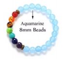 8mm Aquamarine Elastic Bracelet w/ Chakra Color Gem Stone