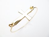Cable Bracelet 8' w/ Yellow Gold Plated Cross Pendant