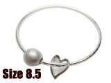12-13mm Silver Pearl Silver Tone Love Charm Bangle (8.5")