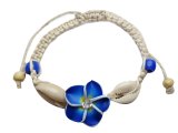 22mm Blue Fimo Flower w/ C.Z. & Cowry Shell Cord Bracelet