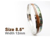 12mm Koa Wood & Abalone Shell Stainless Steel Bangle (Size 8.5)