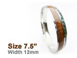 12mm Koa Wood & Abalone Shell Stainless Steel Bangle (Size 7.5)