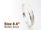 8mm White Abalone Shell Stainless Steel Bangle (Size 8.5)
