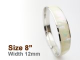 12mm White Abalone Shell Stainless Steel Bangle (Size 8)