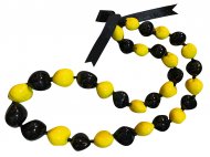 Black & Yellow Color Painted Polished Kukui Nut Lei 32"